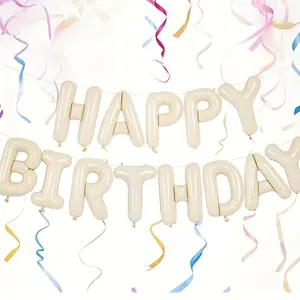 Cream Happy Birthday Balloon Banner, Letter Balloons, Balloon Party Supplies, Reusable Polyester Foil Letter Decor, Unisex Party Decoration with Colorful Confetti, Party Balloons Decorations