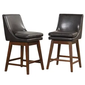 Nicole Selection 360° Swivel Bar Stools Set of 2 - Brown PU Leather, 67" Seat Height, Rubber Wood Legs, Heavy Duty 170lbs, Counter Height Chairs