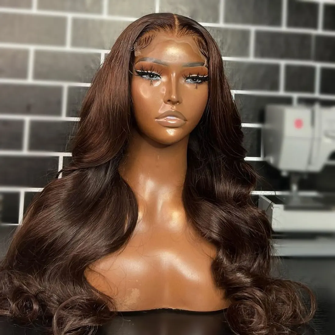 #2 Brown Colored Body Wave 13x4 HD Lace front Human Hair Wig Transparent Lace Chocolate Brown Colored Wigs Pre Plucked Amy Hair for Women 180 Density