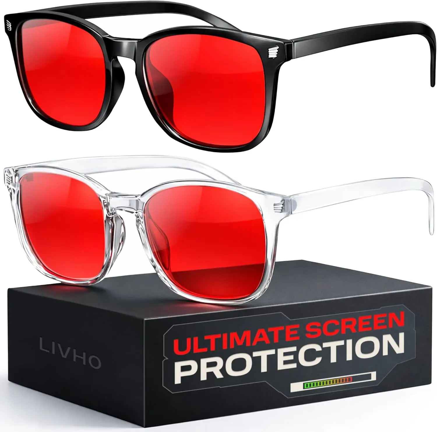 High Tech Blue Light Blocking Gaming Glasses - Red Lenses | Computer Glasses, Advanced Blue Light Blocking, Screen Fatigue Protection, UV Protection