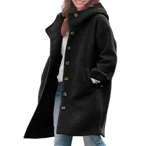 Chouyatou Women's Winter Single-Breasted Wool Coat Casual Wool Blend Hooded Long Trench Jacket Chouyatou Women's Winter Single-Breasted Wool Coat Casual Wool Blend Hooded Long Trench Jacket