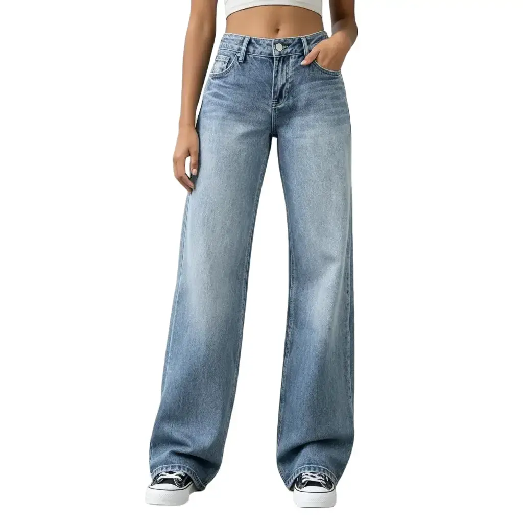 Women's Modest Retro Y2K High-Waisted Loose Wide-Leg Boyfriend Fit Jeans comfortable jean