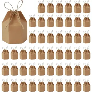 20 hexagonal kraft paper packaging boxes, equipped with ropes, paper candy boxes and gift boxes, suitable for occasions such as birthdays, weddings, Christmas, etc. (brown)