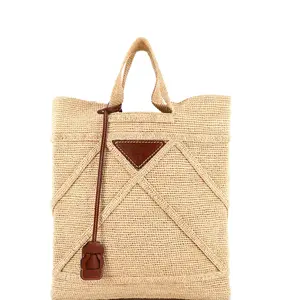 Pre-owned PRADA Raffia Tote Bags REBAG Triangle Logo Shopping Tote Crochet Large by Rebag