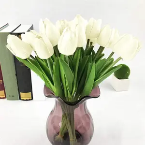 12 Pcs Artificial Tulips Flowers, Real Touch Fake Tulips Flowers for Decoration 13.5" Floral Arrangement Bulk Flowers for Vase Centerpieces Wedding Party, White Indoor Plants Decorative  #springtok