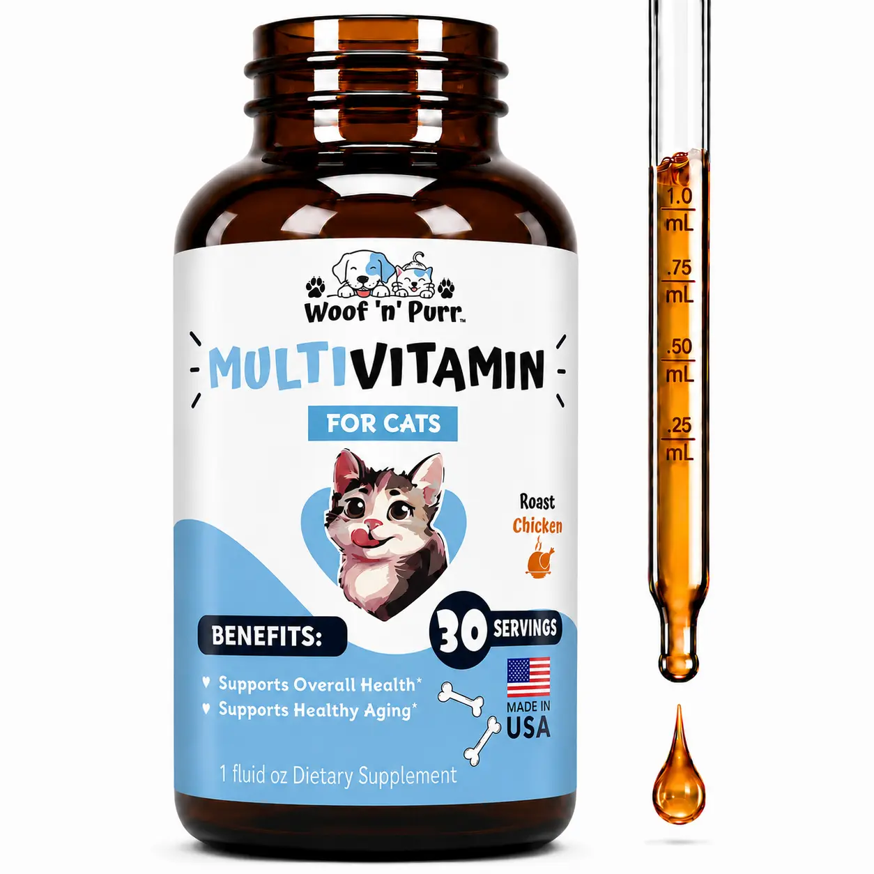 Multivitamin for Cats – Daily Wellness & Healthy Aging Support | 30 Servings | Woof 'n' Purr