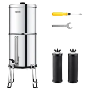 VEVOR Gravity-fed Water Filter System, 2.25G 304 Stainless-Steel Countertop System, Water Filtration System, Reduces Lead and up to 99% of Chlorine, with 2 Carbon Filters, Water Level  Spigot, Stand, Dual Filter