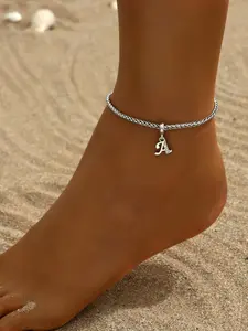 Summer Outfits 2024 Letter & Wheat Chain Anklet for Women & Man, Stainless Steel Jewelry for Party, Beach, Daily Clothing Decor, Trendy All-match & Exquisite Jewelry for Birthday Gift