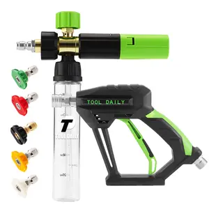 Tool Daily Pressure Washer Short Gun with Mini Foam Cannon, 5 Power Washer Nozzle Tips Foam Lance, 1/4 Inch Quick Connector Foam Sprayer, Car Wash Equipment