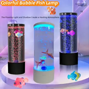 LED Bubble Fish Lamp, Simple Creative Bubble Cylinder Aquarium, USB Seven-Color Changing Night Light, Silent Desktop Decoration, Ambient Light, Calming Ambiance