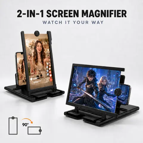 The New 12" Phone Screen Magnifier, 2-in-1 Rotatable HD Magnifying Screen Amplifier with Foldable Stand, Acrylic Lens Projector for Movies Videos Gaming, Compatible with All Smartphones-YY