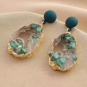 Vintage High-End Emerald Irregular Earrings for Women, Niche Design Earrings, Internet Celebrity Versatile Ear Jewelry