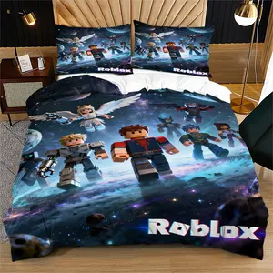 Roblox printed pattern does not carry cotton, soft and durable bed duvet cover set, including 1 duvet cover and 1 or 2 pillowcases, without core and pillow, suitable as a holiday gift