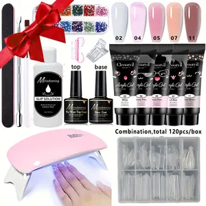 16 Piece Polymerized Gel Nail Extension Set, Including 5 Pieces Of Extension Glue, Nail Lamp, Primer, Wash Free Seal, Pen Wash, Nail Ornament Box, Transparent Nail Mold And A Full Set Of Polymerized Gel Nail Tools For Beginners Of Nail Enhancement