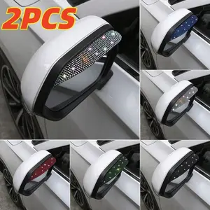 2pcs Bling Car Rearview Mirror Rain Guards - Durable Plastic, Reflective Rhinestone Design - Rearview Mirror Rain Eyebrow Protectors for Enhanced Visibility and Style, Crystal Diamond Car Accessories for Women