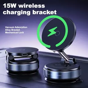 360 Degree Rotating Car Phone Mount, 15w Magnetic Charging Design Wireless Charger, Strong Suction Cup Stand for iPhone 12-16 Series, Car & Gym Use