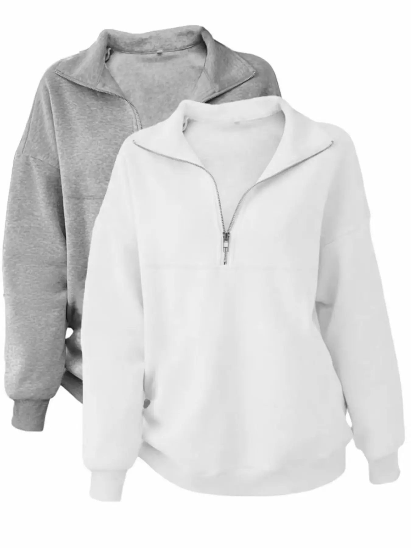Women's Casual Basic Loose Fit Long Sleeve Pullover Sweater Set, Fall & Winter Solid Plain Round Neck Half Zip Up Top, Daily Wear, Everyday, Womenswear, Sweatshirts