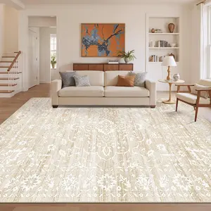 Art&Tuft Non-Slip Botanical Area Rug - Stain-Resistant, Machine Washable Vintage Floral Home Decor Rug for Living Room, Bedroom, Apartment Accessories, Room Decor, Living Room Decor
