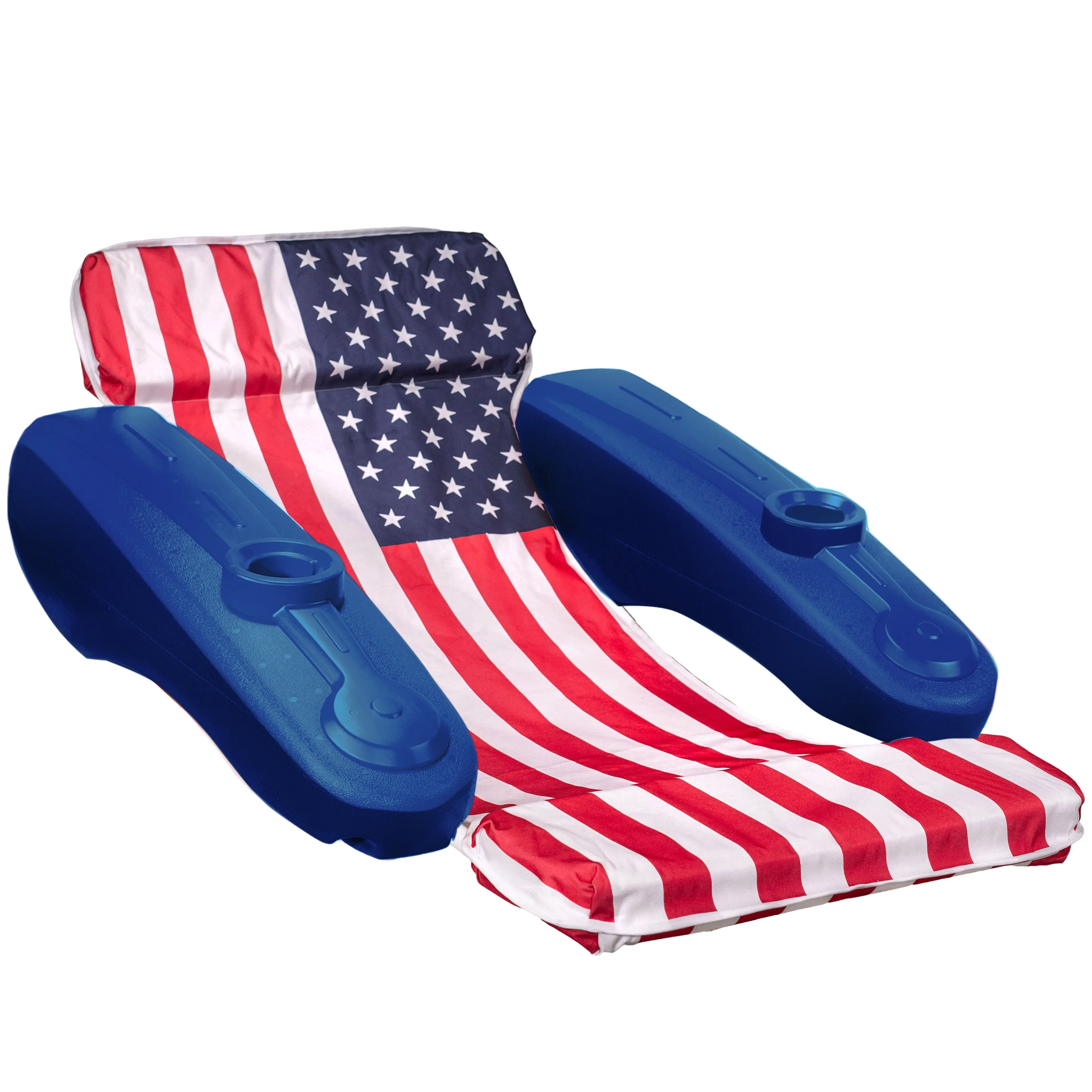 BARTON American Flag Outdoor Sun Lounger - PVC-Frame Pool Float Chair with Cupholder, Floating Chaise Lounge Cushion for Swimming Pool Use, Pool Float Chairs