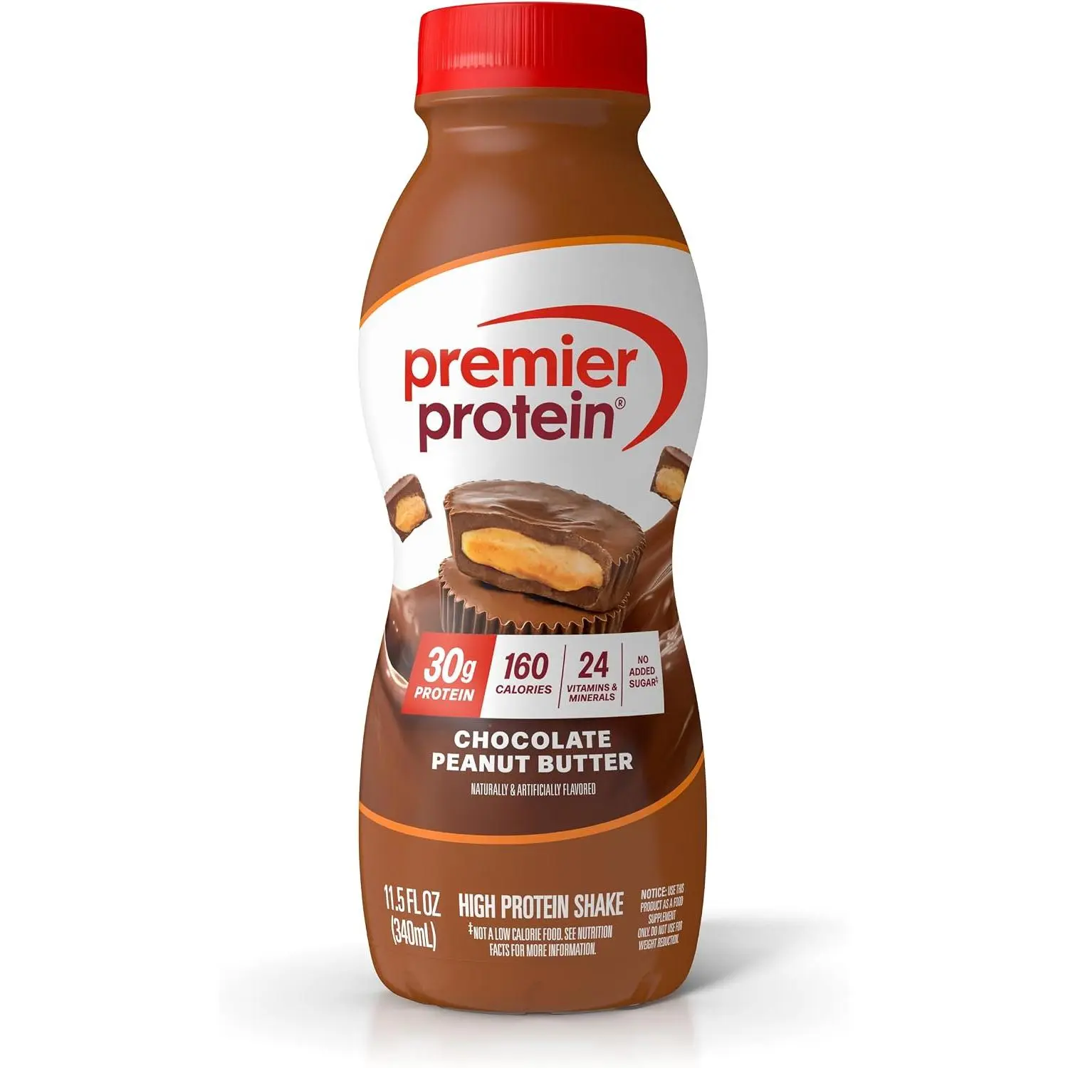 Premier Protein Shake, Chocolate Peanut Butter, 30g Protein, No Added Sugar, 24 Vitamins & Minerals to Support Immune Health, 11.5 fl oz, 1 Pack