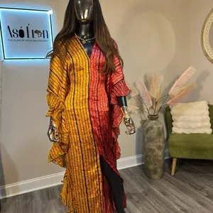 URU Silk Boubou Kaftan Dress Luxury African Print Kaftan Statement Flowing Maxi Dress for Women