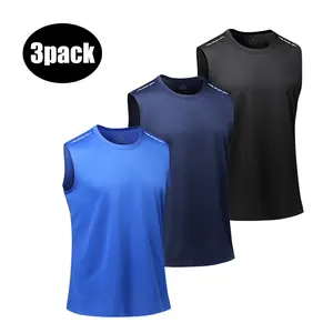 Men's 3-Pack Polyester Quick-Dry Sleeveless Tank Tops - Loose Fit, Round Neck, Workout Apparel, Athletic Activewear for Summer Fitness, Casual Sports