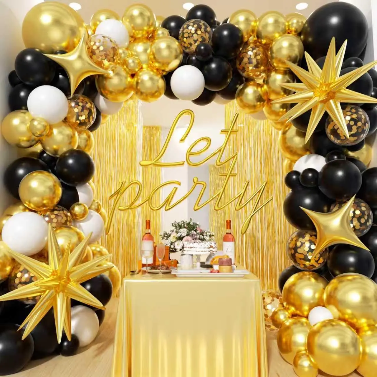 Black and  White Balloons Garland Arch Kit - Different Size Balloons  Fringe Curtain Backdrop for Graduation Birthday Anniversary   Theme Party Decorations