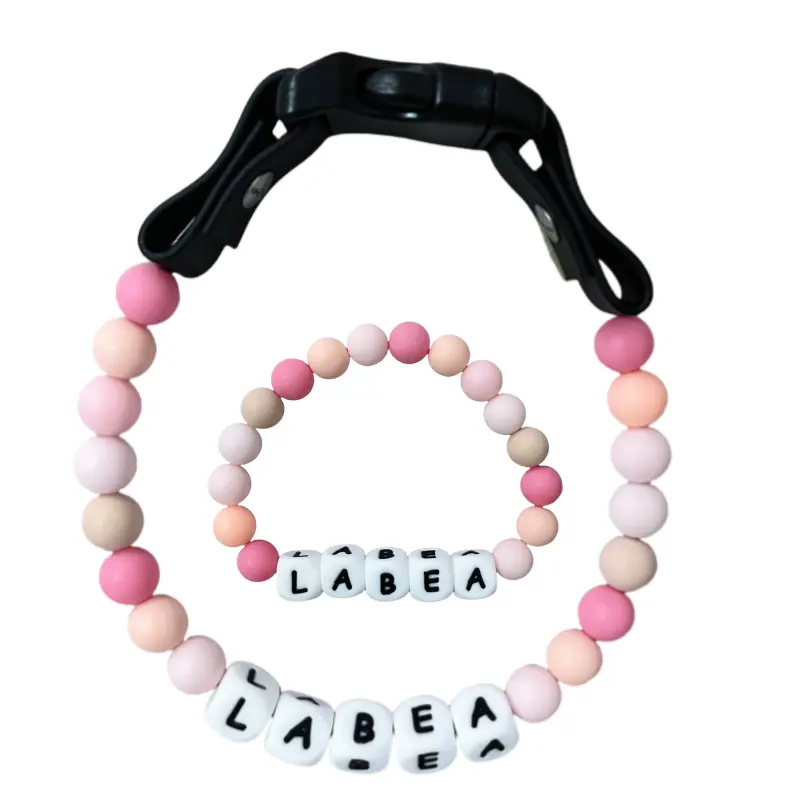 Customized Pet Beaded Name Collar & Bracelet Set - 10mm DIY Letter Beading Accessory with Metal Buckles, Name Display for Dogs, Sizes: L-47-57cm, M-36-46cm