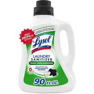 Lysol Tough Odor Eliminator Laundry Sanitizer Additive, Sanitizing Liquid for Gym Clothes and Activewear, 0% Bleach, Eliminates Odor Causing Bacteria, 90oz