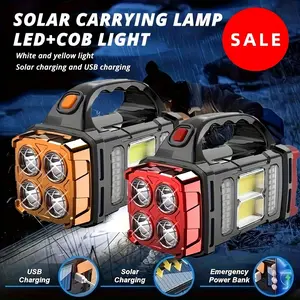 Solar & USB Rechargeable LED Lantern Flashlight, Handheld Flash Light, 1800mah Nickel Battery, Tactical Co8 Work Light with 4 Modes, Emergency Power for Camping and Ipx4 Waterproof