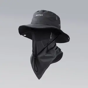 CEFATU.S 2-Piece Outdoor Wide-Brim Sun Hat Set with Ice Silk Face Mask, Foldable Summer Hat Unisex Beach Fishing Cap for Hiking Work