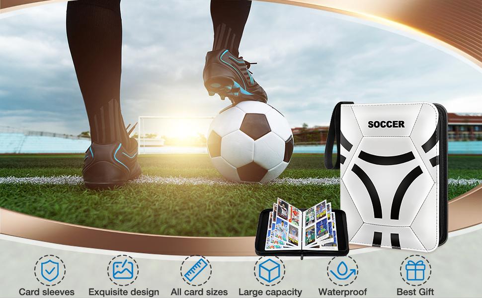 Soccer Card Binder, 2024-2025 Soccer Trading Cards Binder with Wristband, 440 Double Sided Pockets Sleeves PU Card Albums Fit for Sports Cards for Collectors Boys and Girls Fans Gift