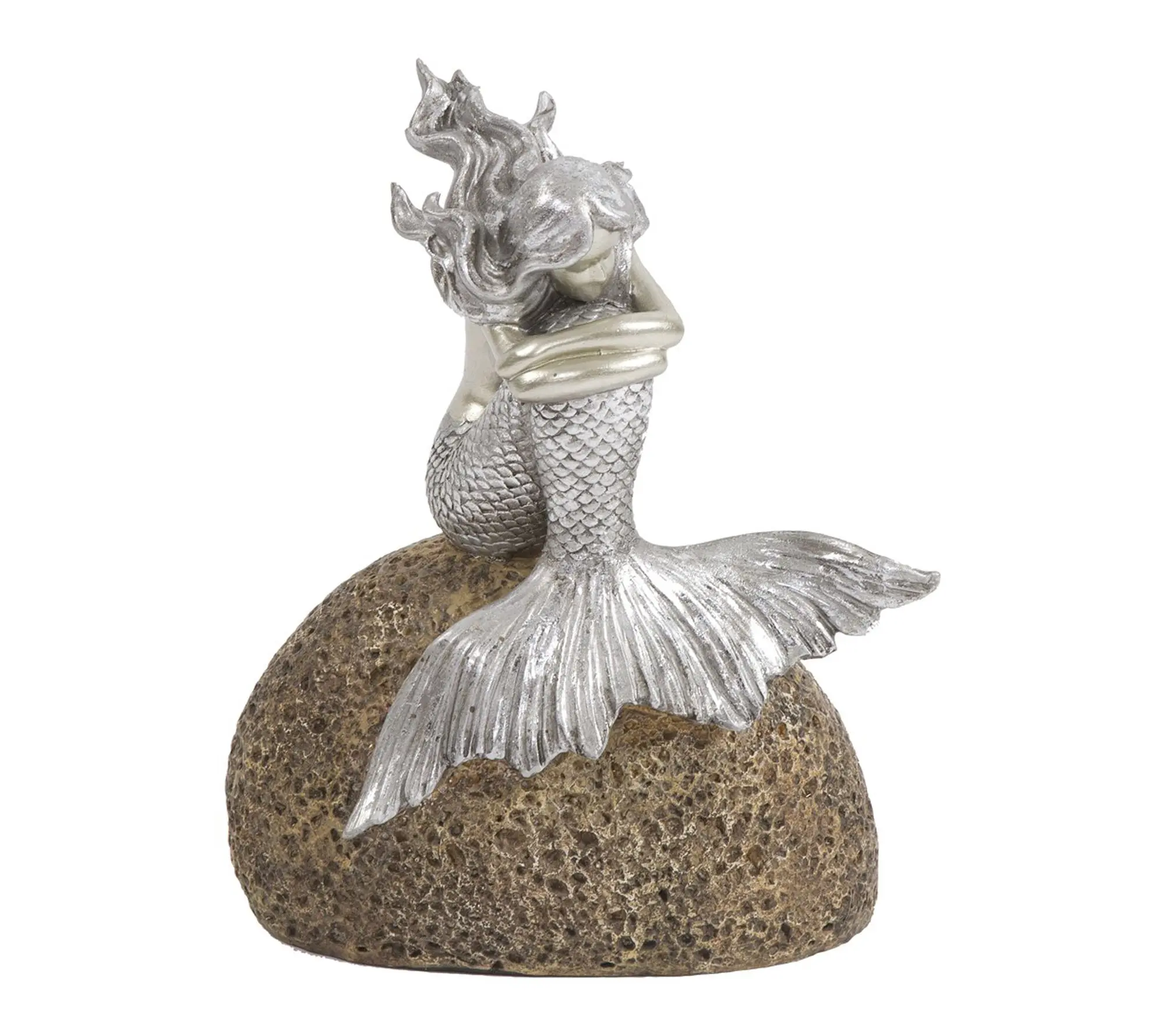 HomeRoots 10" Brown Silver Mermaid Resin Sculpture