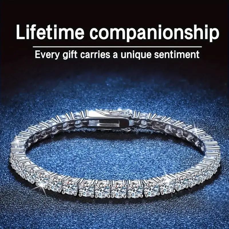 Women's S925 Silvery 5mm Moissanite Tennis Jewelry Bracelet - Bright Cut, Moissanite Row, Elegant Bangle Bracelet, Metal Plated Gold - Ideal for Wedding, Valentine's Day Gifts