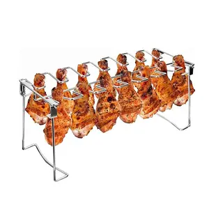 Metal Chicken Drumstick Rack, Multi-Grid Non-Stick Grill Rack, Dishwasher-Safe Portable BBQ Accessory, Ideal for Camping & Outdoor Cooking