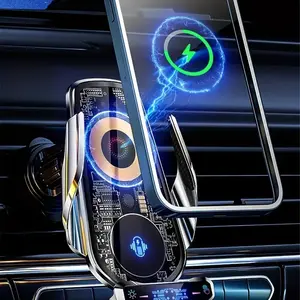 Car Magnetic Fast Charging Station 15w, Automatic Wireless Charger Stand, Smart Tech One-Click Charge, 360° Rotation Lock, Compatible with iPhone & Android