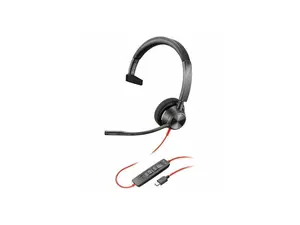 Poly Blackwire 3310 Monaural USB-C Headset +USBC/A Adapter - Mono - USB Type C, Mini-phone (3.5mm) - Wired - 32 Ohm - On-ear - Monaural - Ear-cup - 7 ft Cable - Omni-directional Microphone - Black