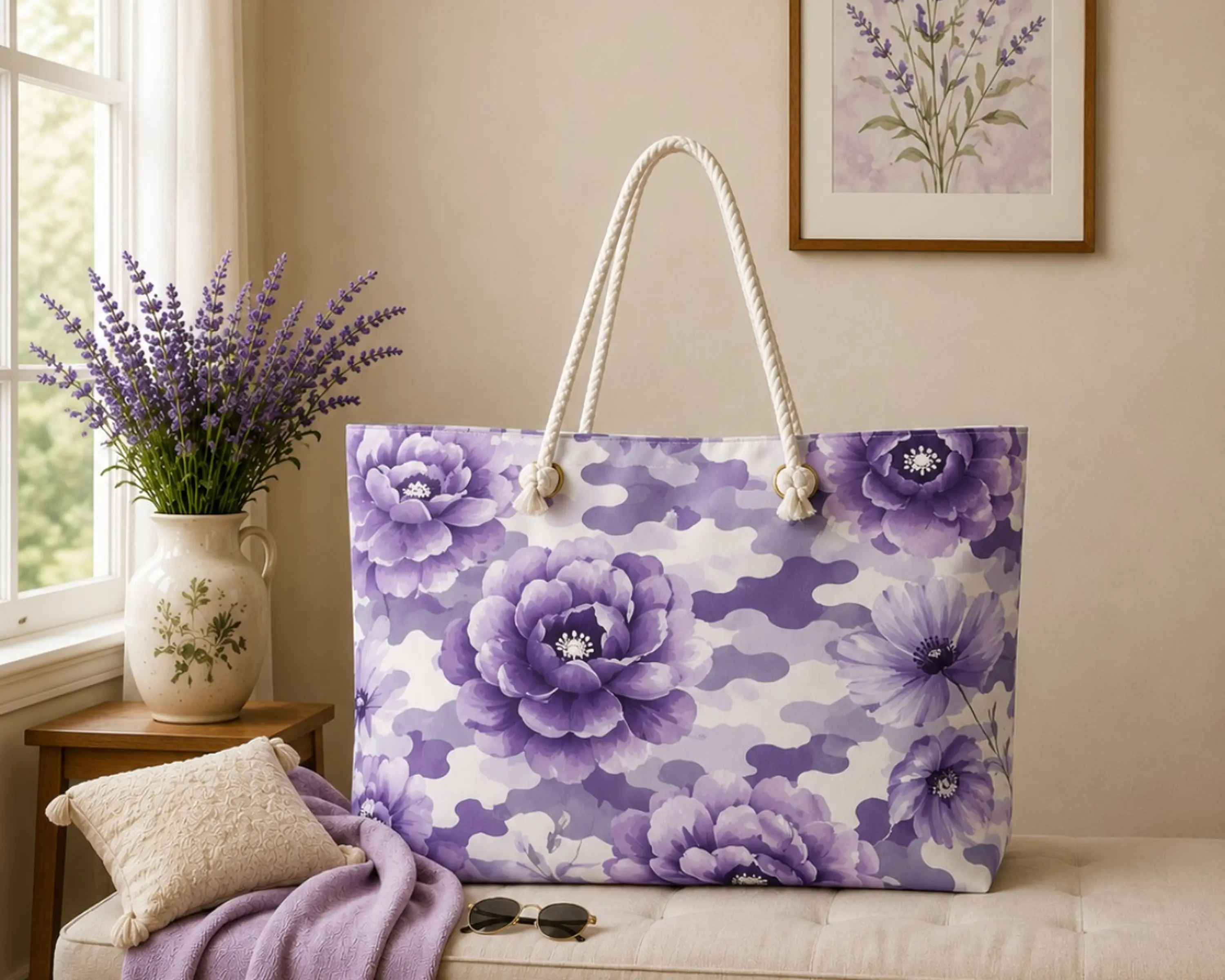 Lavender Floral Camo Weekender Bag
