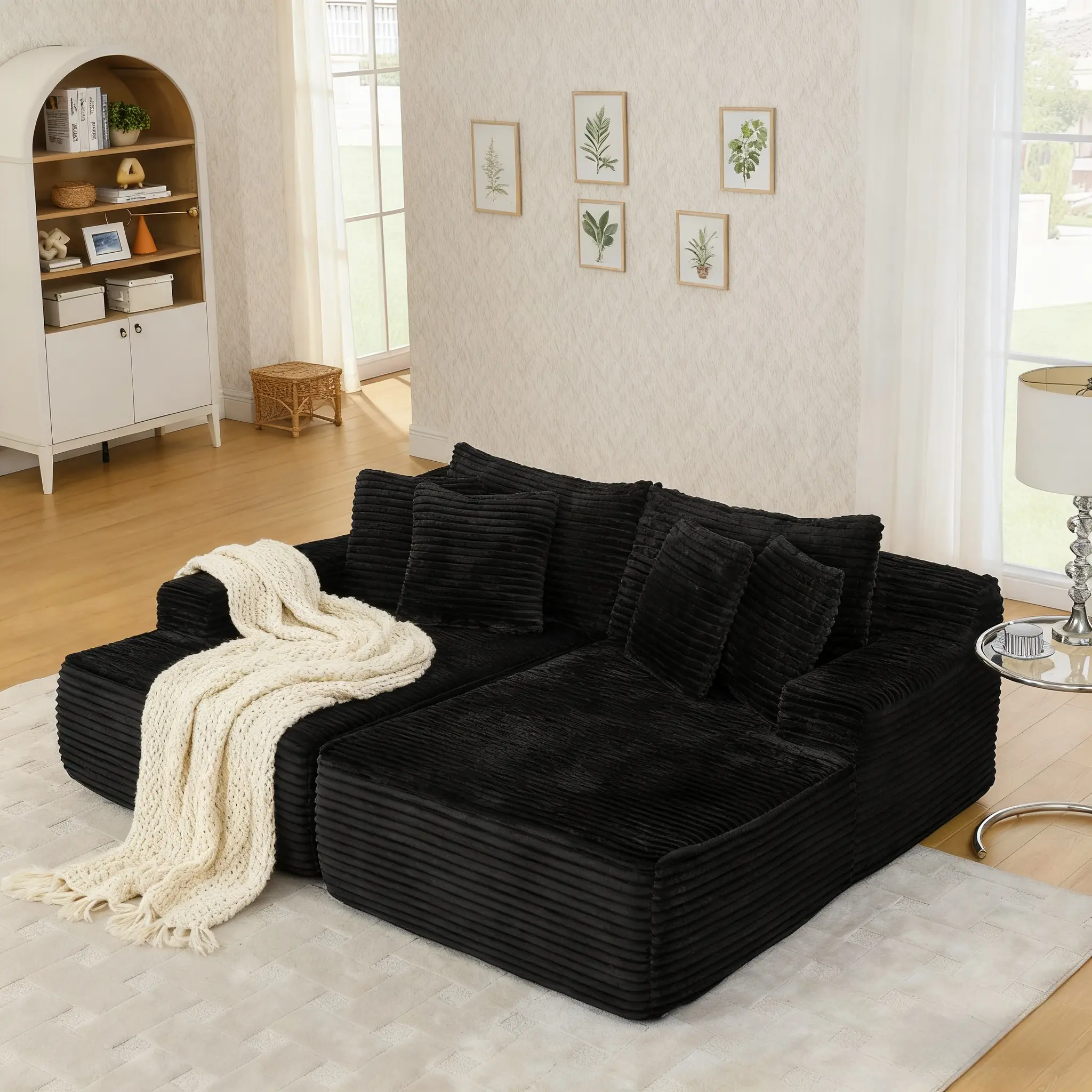 Niccae Foldable Floor Mattress Futon - Indoor Sofa Bed, Foldable Couch, Teddy Fabric, 6 Pillows, High-Density Foam Rectangular Full Size, No Assembly, for Living Room, Guest Room (2 Boxes Shipment), Full Size Bed