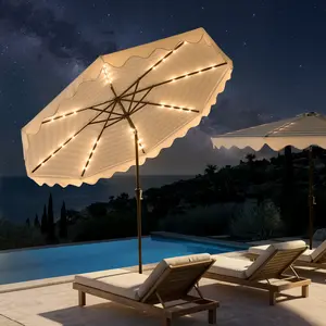 【Deals For You】Ovios 10Ft Outdoor Patio Umbrella with 32 LED Lighted, Outdoor Table Umbrella, Yard Umbrella, Market Umbrella with 8 Sturdy Ribs, Push Button Tilt and Crank