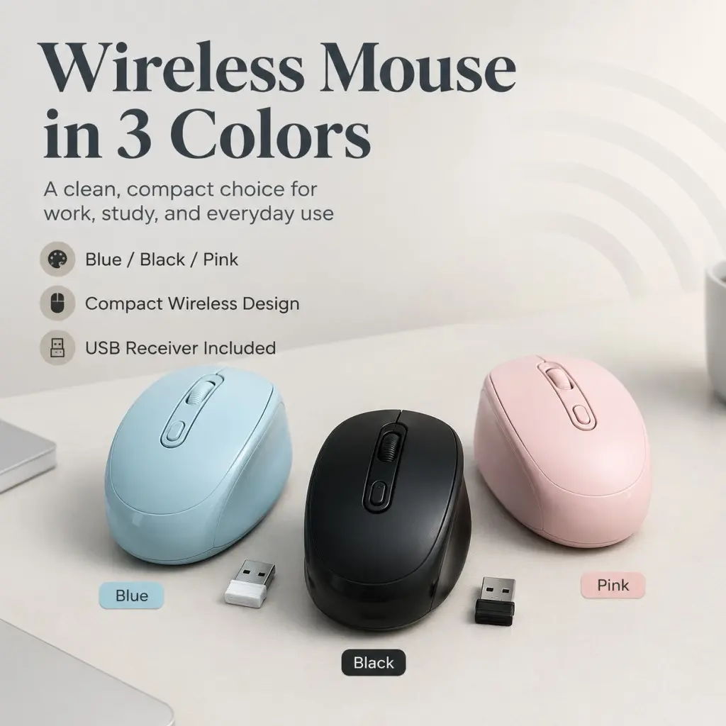 WM1016 Silent Bluetooth Wireless Mouse - Low-Noise, Compact, Portable, Adjustable DPI, Ergonomic Gaming Mouse for Office Workers, PC Use