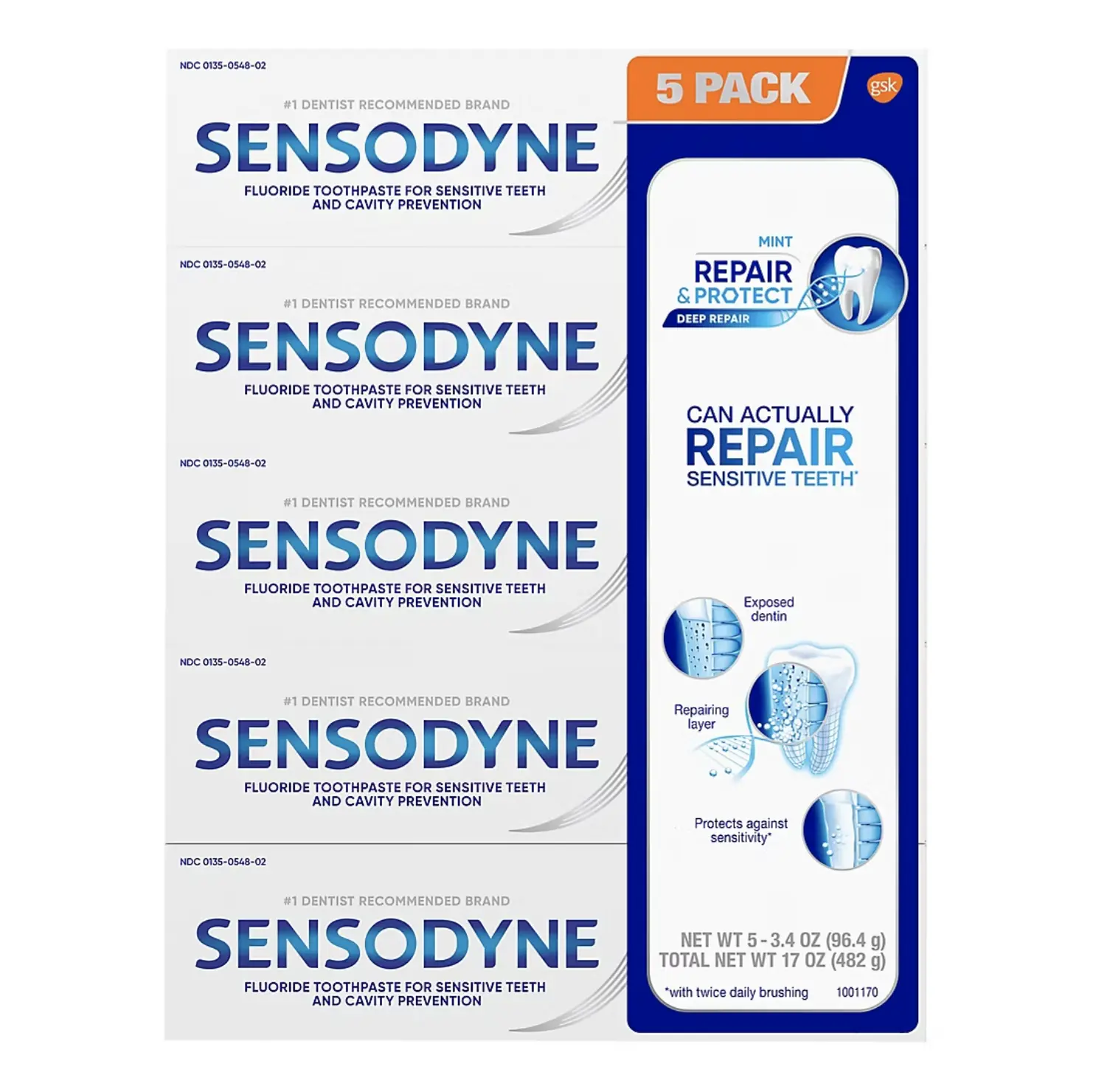 Sensodyne Repair and Protect Toothpaste, 3.4 oz 5 pk
