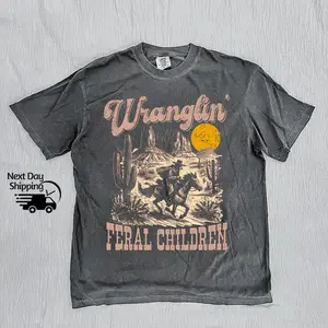 Retro Wranglin' Feral Children Raccoon 90s Western Graphic Shirt, Vintage Western Raccoon Dessert Tee, Cool Teenager Gift, Women Gift Tee