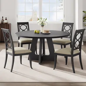 Farmhouse 47" Round Dining Table – Mid Century Wood Table for 4-6 People – Wide Circle Top with Cross Base – Retro Color – Perfect for Kitchen, Dining Room, Home