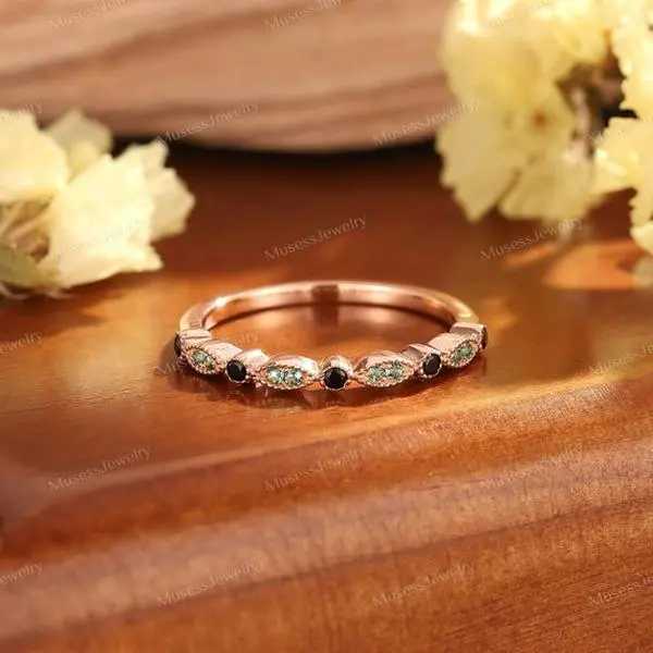 Emerald Wedding Band, Open Stackable Design