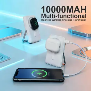 Magnetic Wireless Charger, Wireless Power Bank 10000mAh, Available in Blue/White, 15W max wireless charging, up to 20W Type-C wired charging output. N52 neodymium magnets provide powerful magnetic attraction, compatible with iPhone 13/14/15/16/17