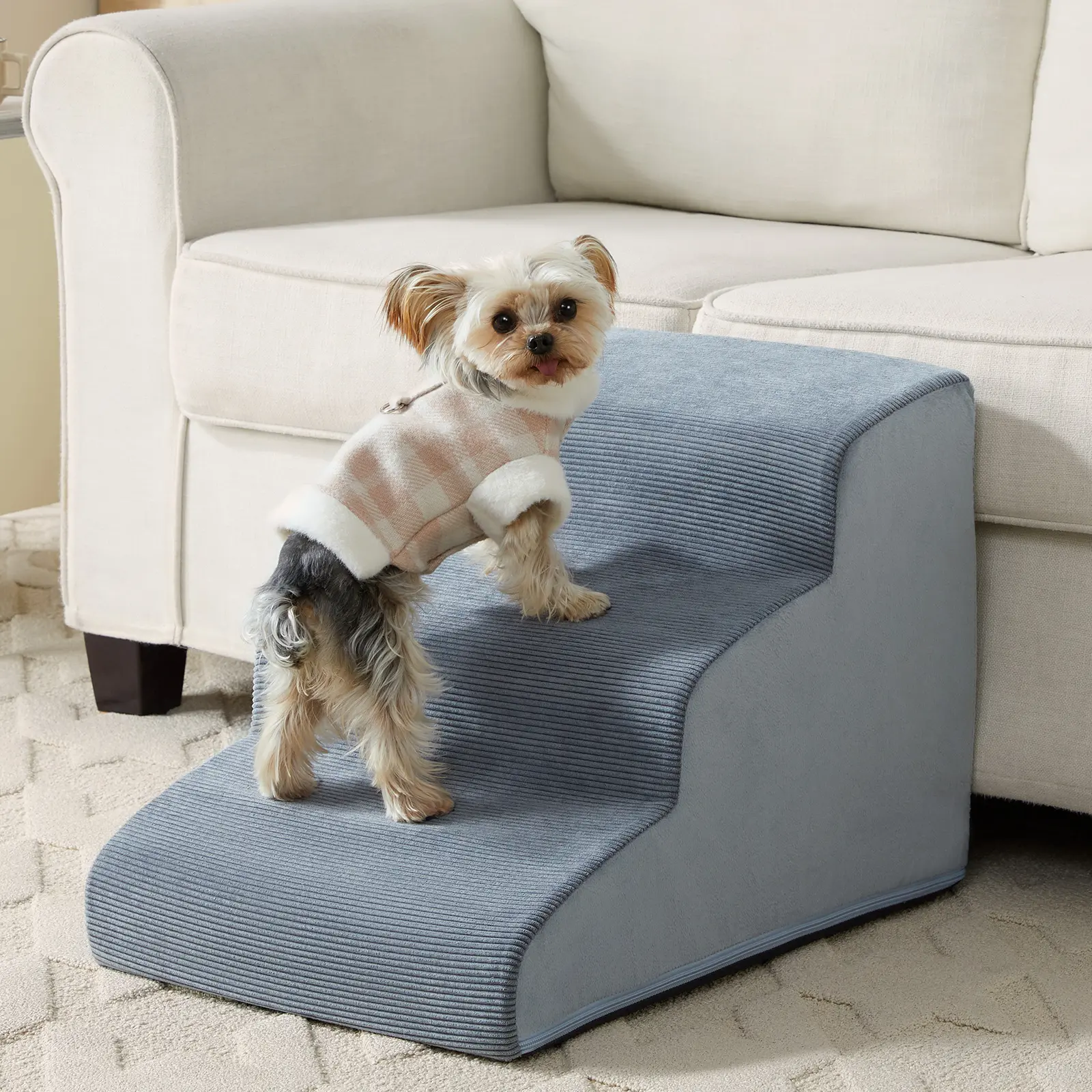 Dog Stairs for Small Dogs and Cats – 2-Step And 3-Step Pet Ramp for Couches and Sofas, Non-Slip Dog Steps for Pets, Washable Cover, High-Density Support Foam for Easy Climbing, Grey tiktokshopspringglowup