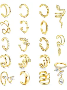 18 Pcs Ear Cuff Earrings for Women 14K Gold Plated Ear Cuffs Non Piercing Adjustable Ear Cuff Earring Clip On Cartilage Helix Wrap Ear Jewelry Set Earring Stacking Set