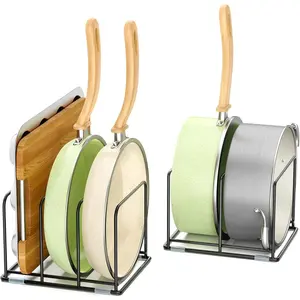 Pan and Pot Organizer Rack, Cutting Board Organizer for Cookie Sheet,Frying Pan inside Cabinet,Baking Pan, Tray Organizer for Kitchen Storage - Total 5 Compartments(2 Pcs)