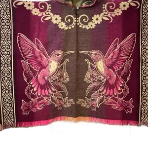 Alpaca poncho hummingbird design pink